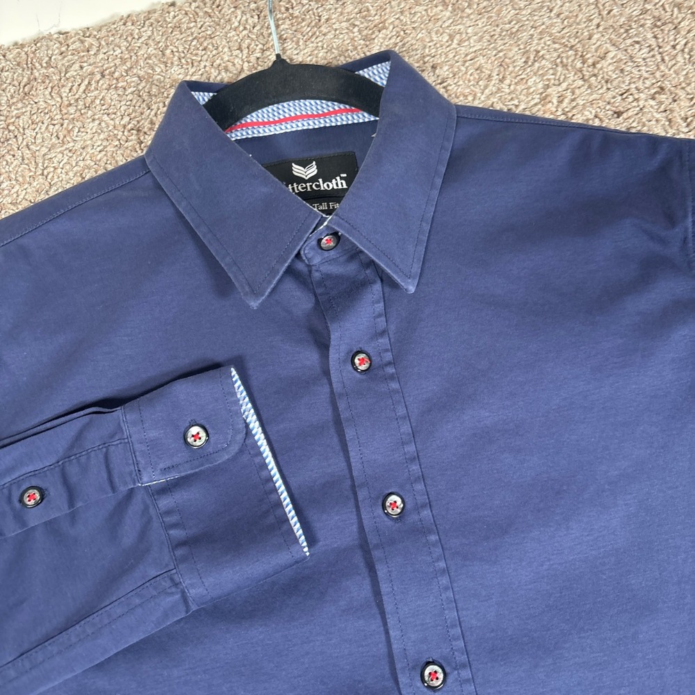 Buttercloth Mens Navy Blue Long Sleeve Button Down Shirt Tall Fit Large L